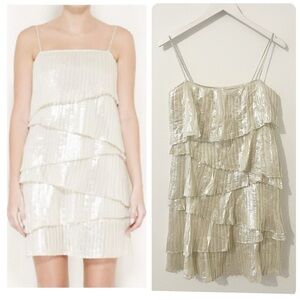 Loeffler Randall Silk Metallic Tiered Dress Cocktail Size 4